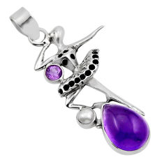925 sterling silver 7.01cts natural purple amethyst pearl angel pendant y91574