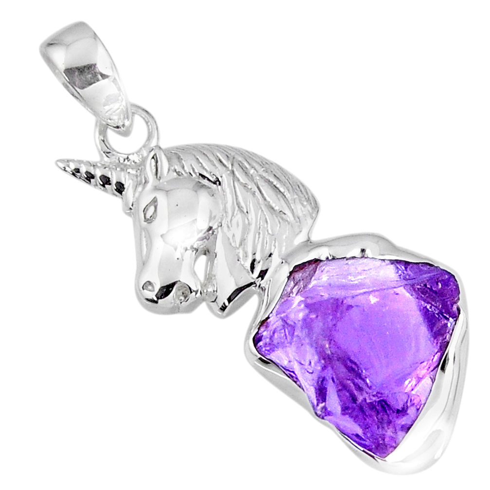 925 sterling silver 7.32cts natural purple amethyst rough horse pendant r56868