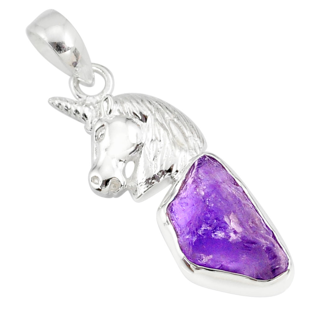 925 sterling silver 7.88cts natural purple amethyst rough horse pendant r81060