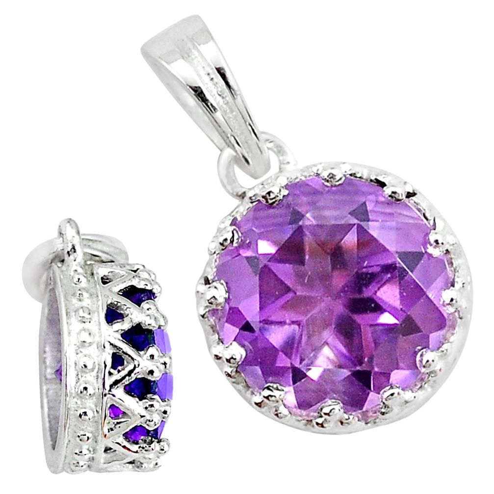 925 sterling silver 5.11cts natural purple amethyst round crown pendant t7851