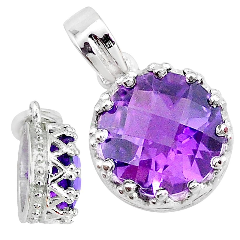 925 sterling silver 4.60cts natural purple amethyst round crown pendant t7874
