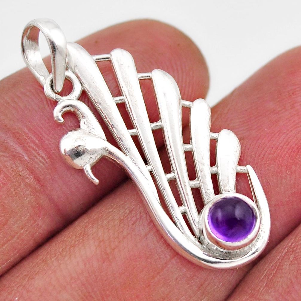 925 sterling silver 1.01cts natural purple amethyst round peacock pendant y86214