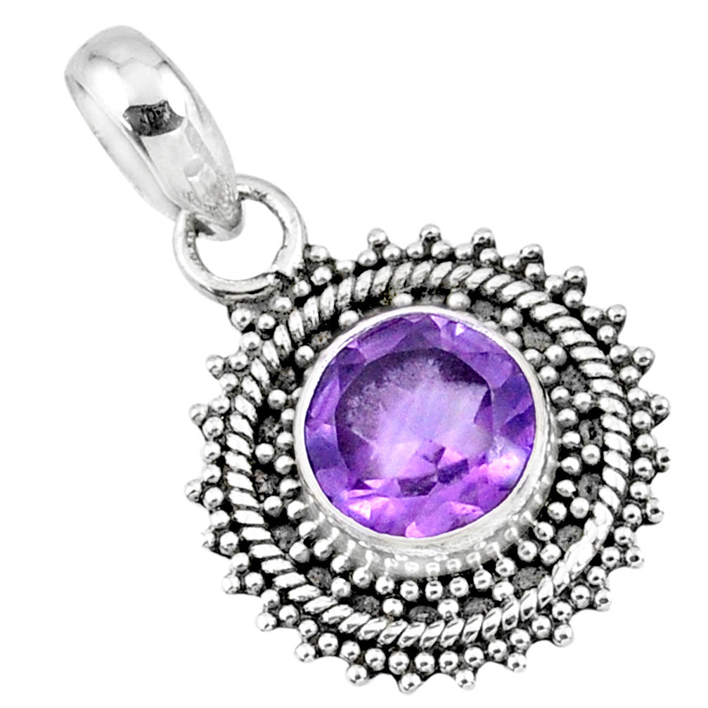 925 sterling silver 3.17cts natural purple amethyst round pendant jewelry r57663