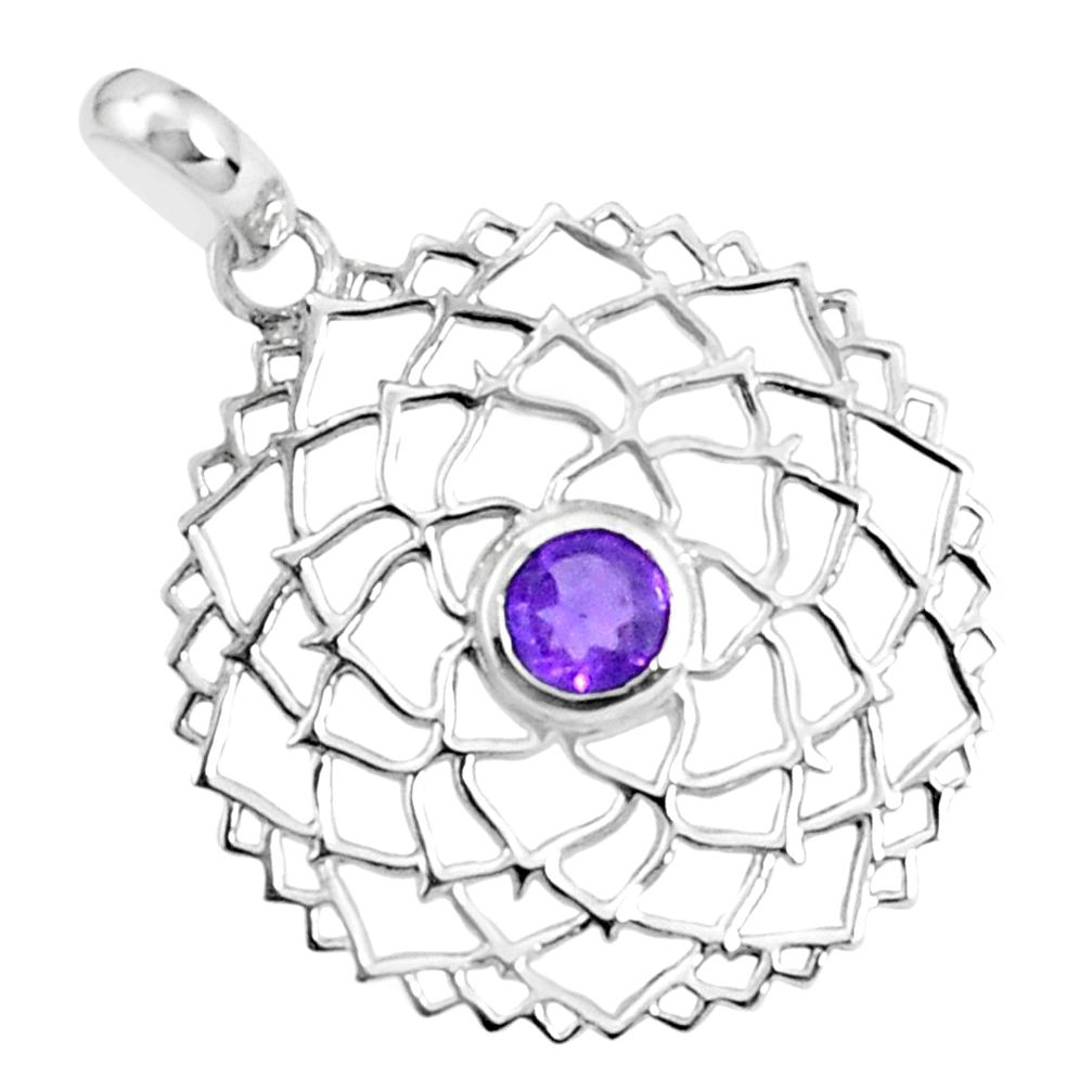 925 sterling silver 0.97cts natural purple amethyst round shape pendant p36584