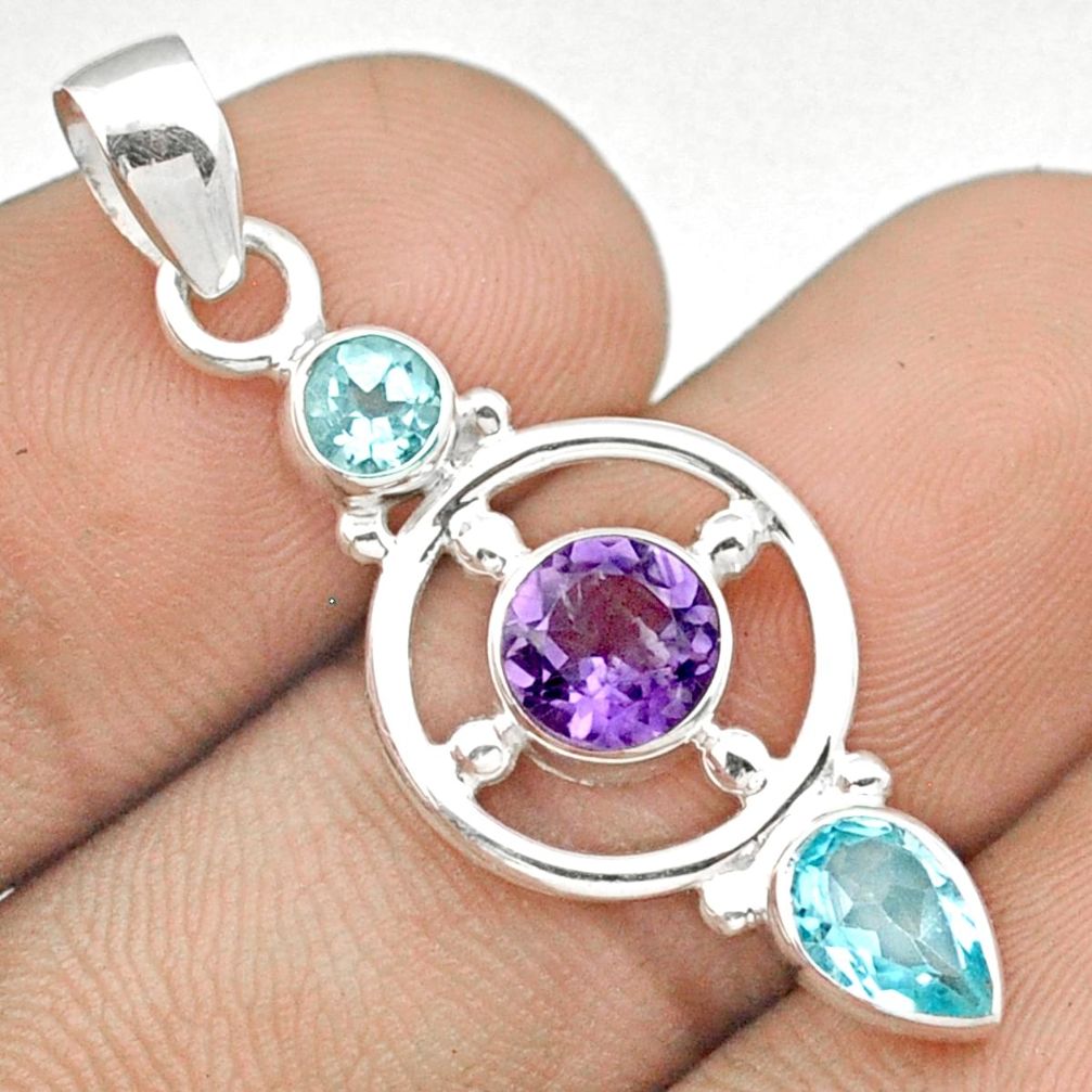 925 sterling silver 2.85cts natural purple amethyst topaz handmade faceted pendant jewelry u15033