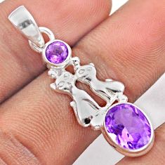 925 sterling silver 4.78cts natural purple amethyst two cats pendant u4175