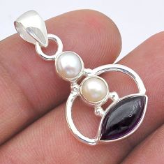 925 sterling silver 5.34cts natural purple amethyst white pearl pendant u61754