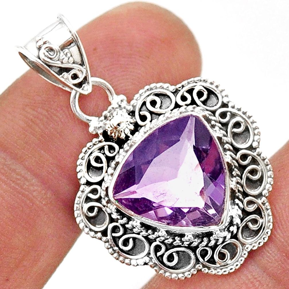 925 sterling silver 6.60cts natural purple ametrine trillion pendant t63625