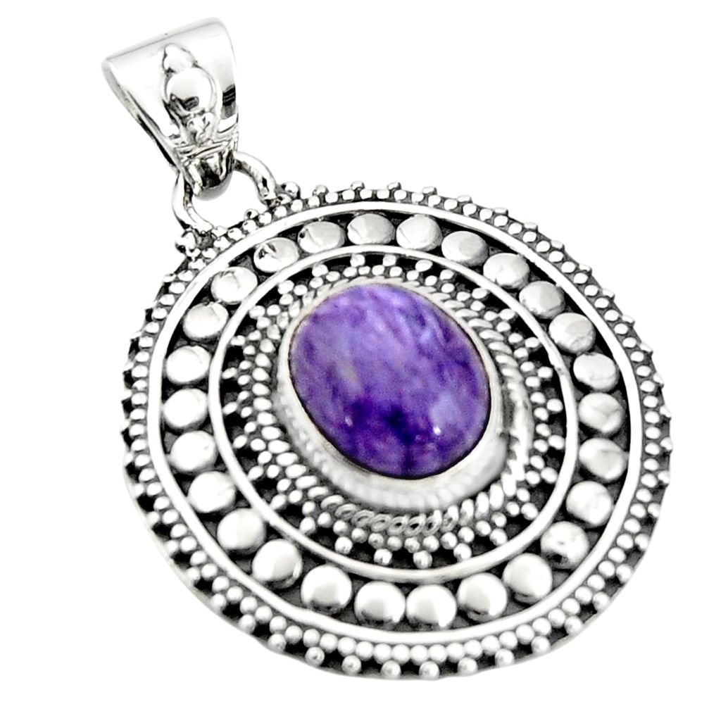 925 sterling silver 5.18cts natural purple charoite (siberian) pendant r20243