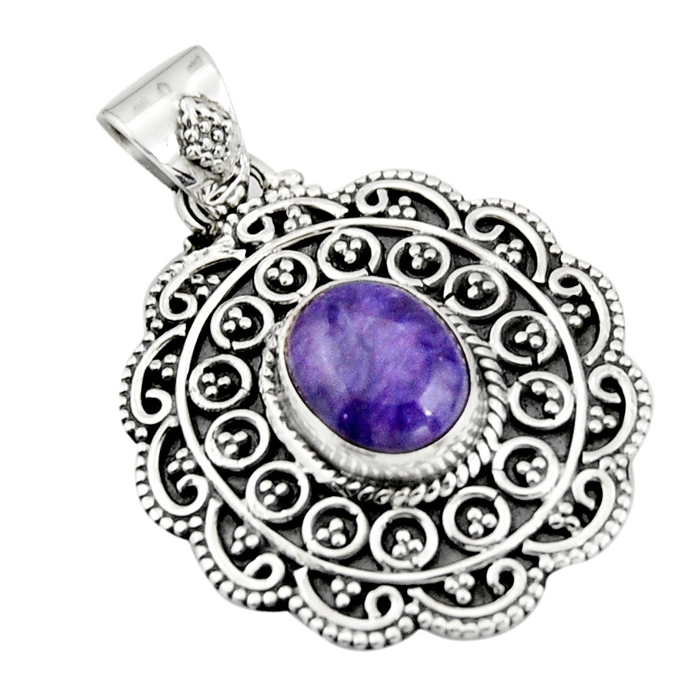 925 sterling silver 4.21cts natural purple charoite (siberian) pendant r20249