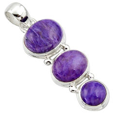 925 sterling silver 11.95cts natural purple charoite (siberian) pendant r39644