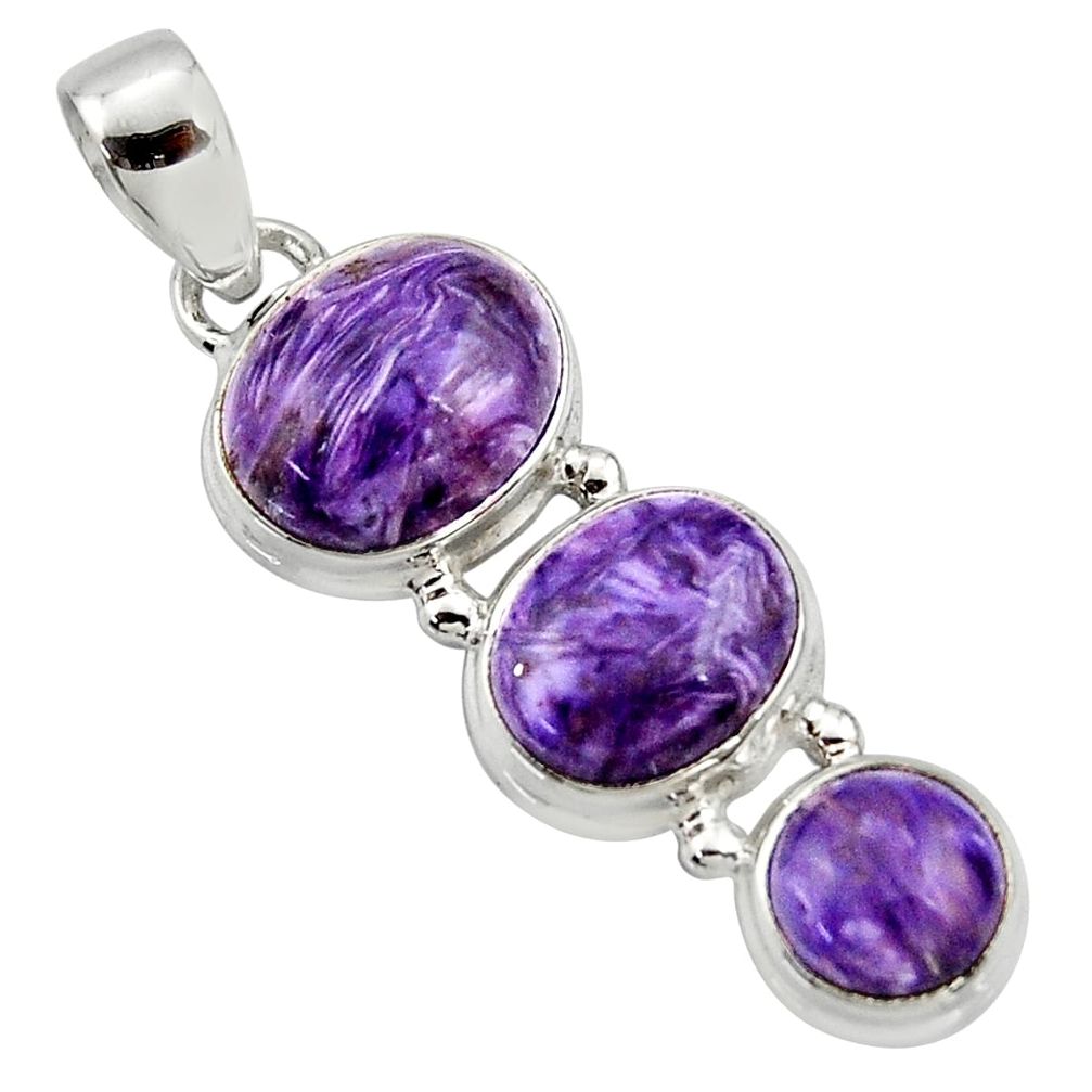 925 sterling silver 11.21cts natural purple charoite (siberian) pendant r39659