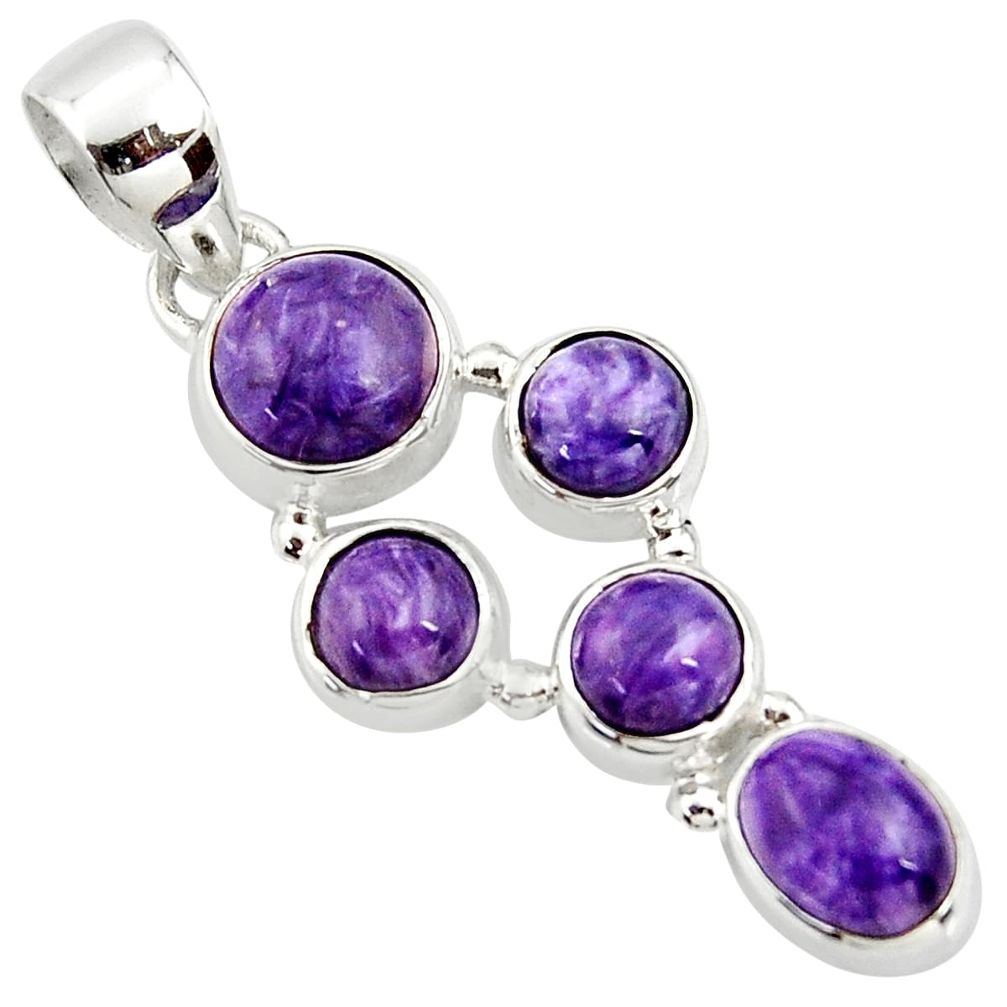 925 sterling silver 8.03cts natural purple charoite (siberian) pendant r39664