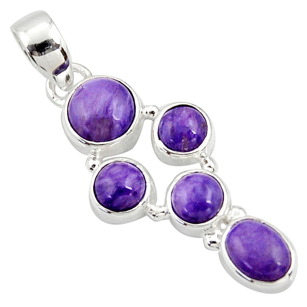 925 sterling silver 7.79cts natural purple charoite (siberian) pendant r39680