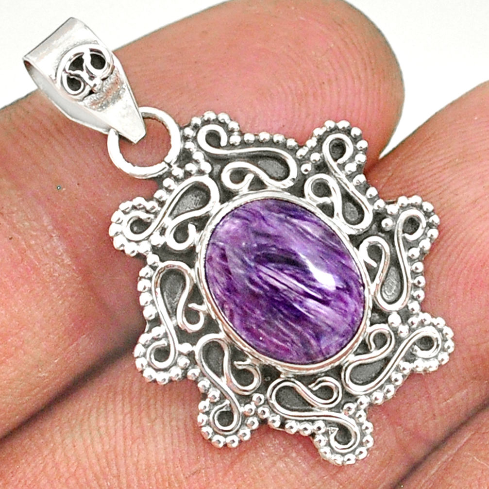 925 sterling silver 4.34cts natural purple charoite (siberian) pendant r85094