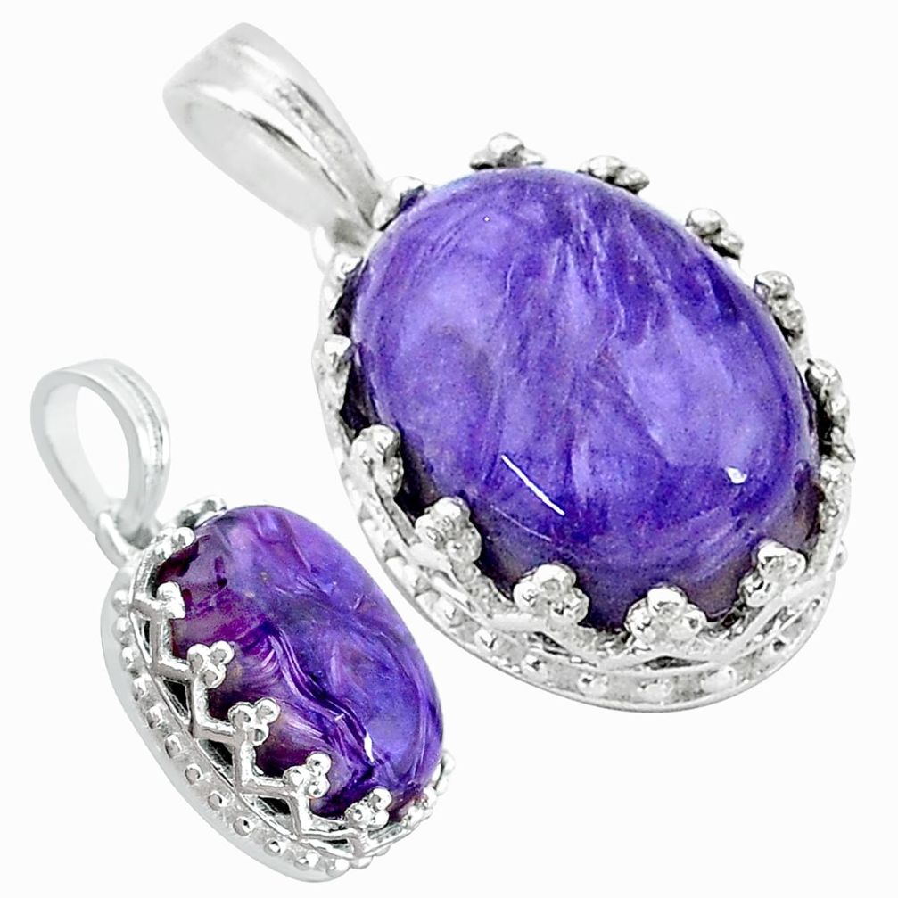 925 sterling silver 6.26cts natural purple charoite (siberian) pendant t20533