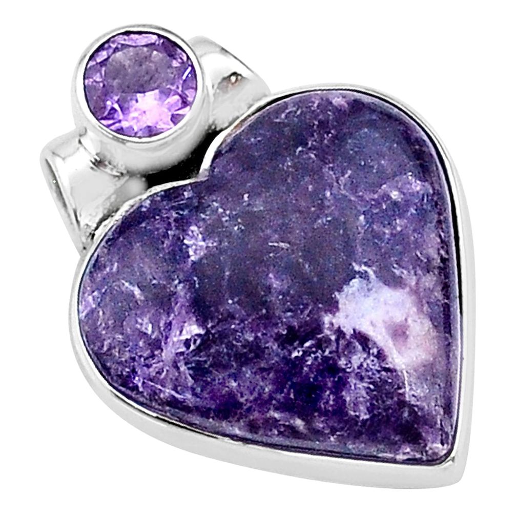 925 sterling silver 13.15cts natural purple lepidolite amethyst pendant t13134