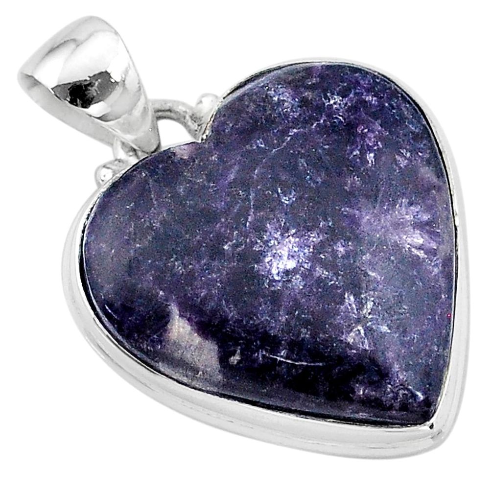 925 sterling silver 19.57cts natural purple lepidolite heart pendant t13280