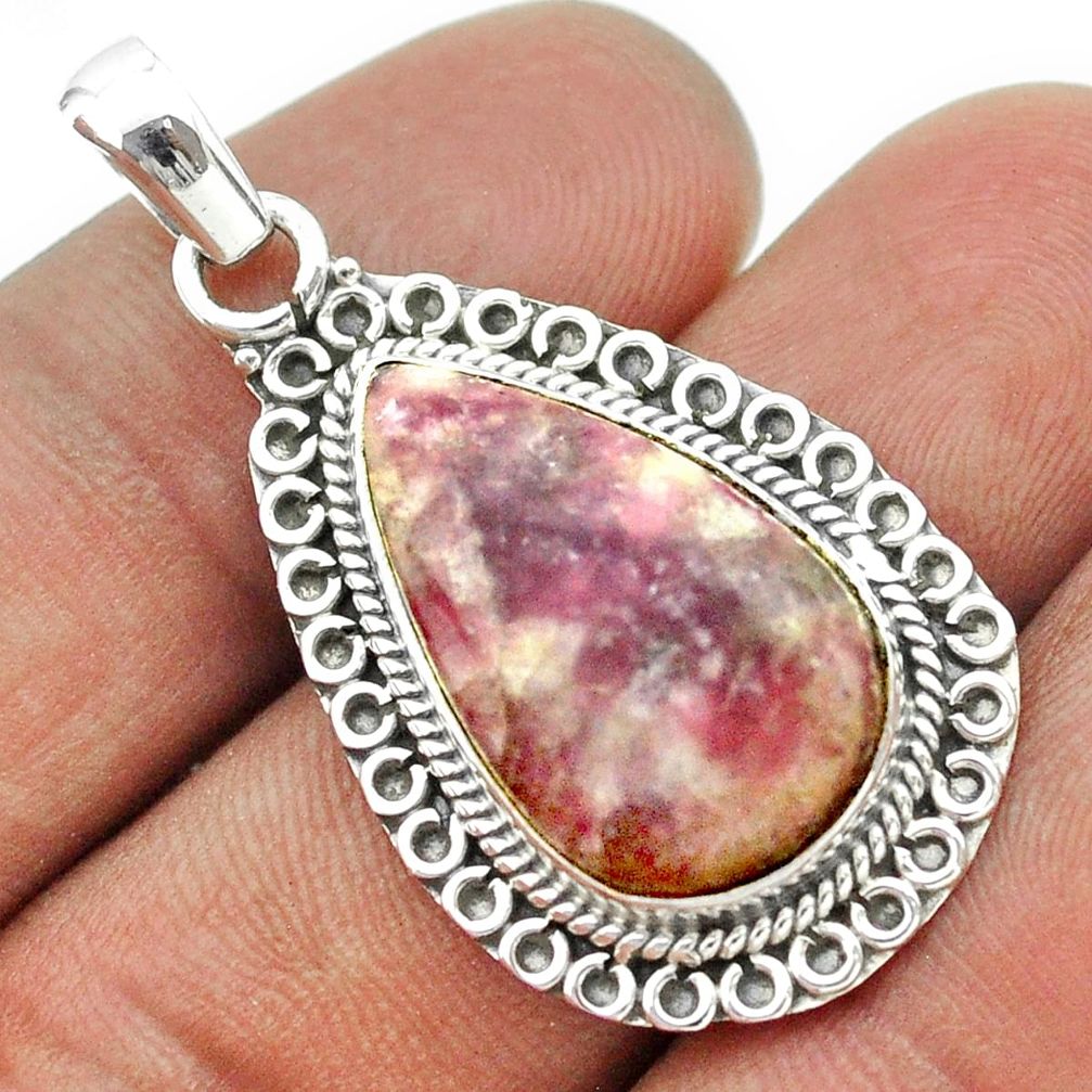 925 sterling silver 14.40cts natural purple lepidolite pear pendant t53292
