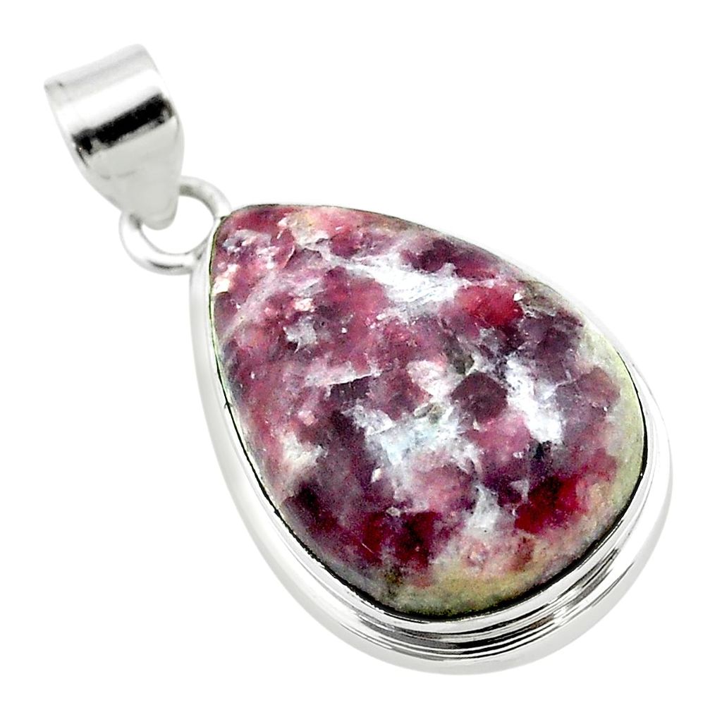 925 sterling silver 25.00cts natural purple lepidolite pear pendant t53754
