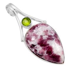 925 sterling silver 18.82cts natural purple lepidolite peridot pendant y46196