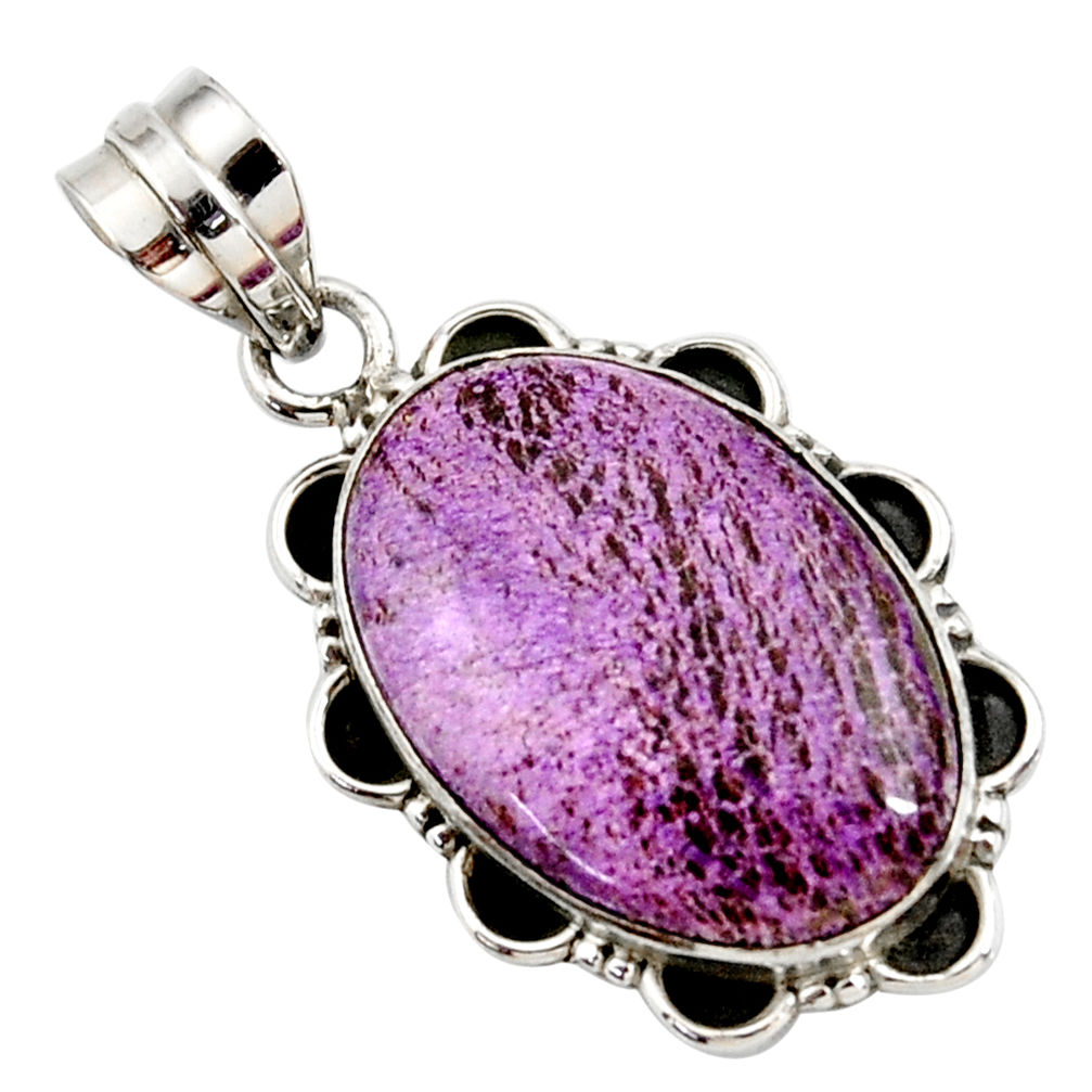 925 sterling silver 14.23cts natural purple purpurite oval pendant r27664