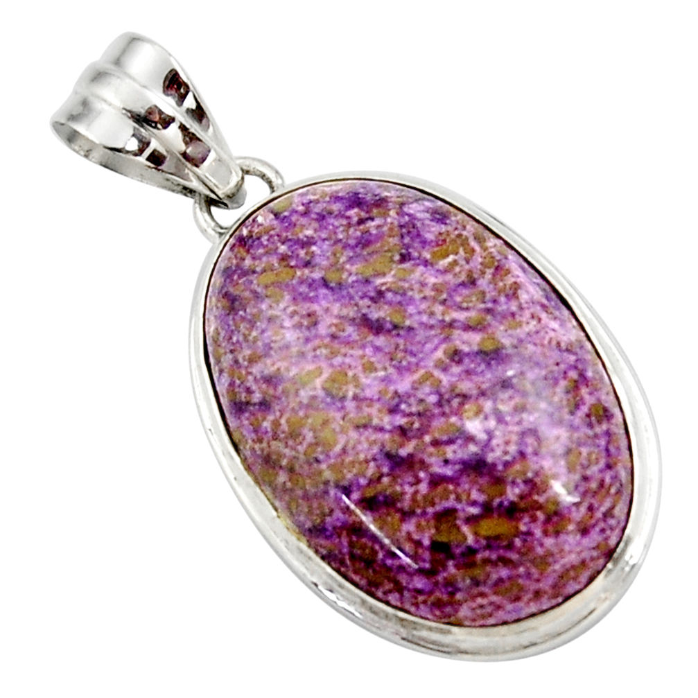 925 sterling silver 15.08cts natural purple purpurite oval shape pendant r27650