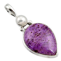 925 sterling silver 15.65cts natural purple purpurite white pearl pendant r27646