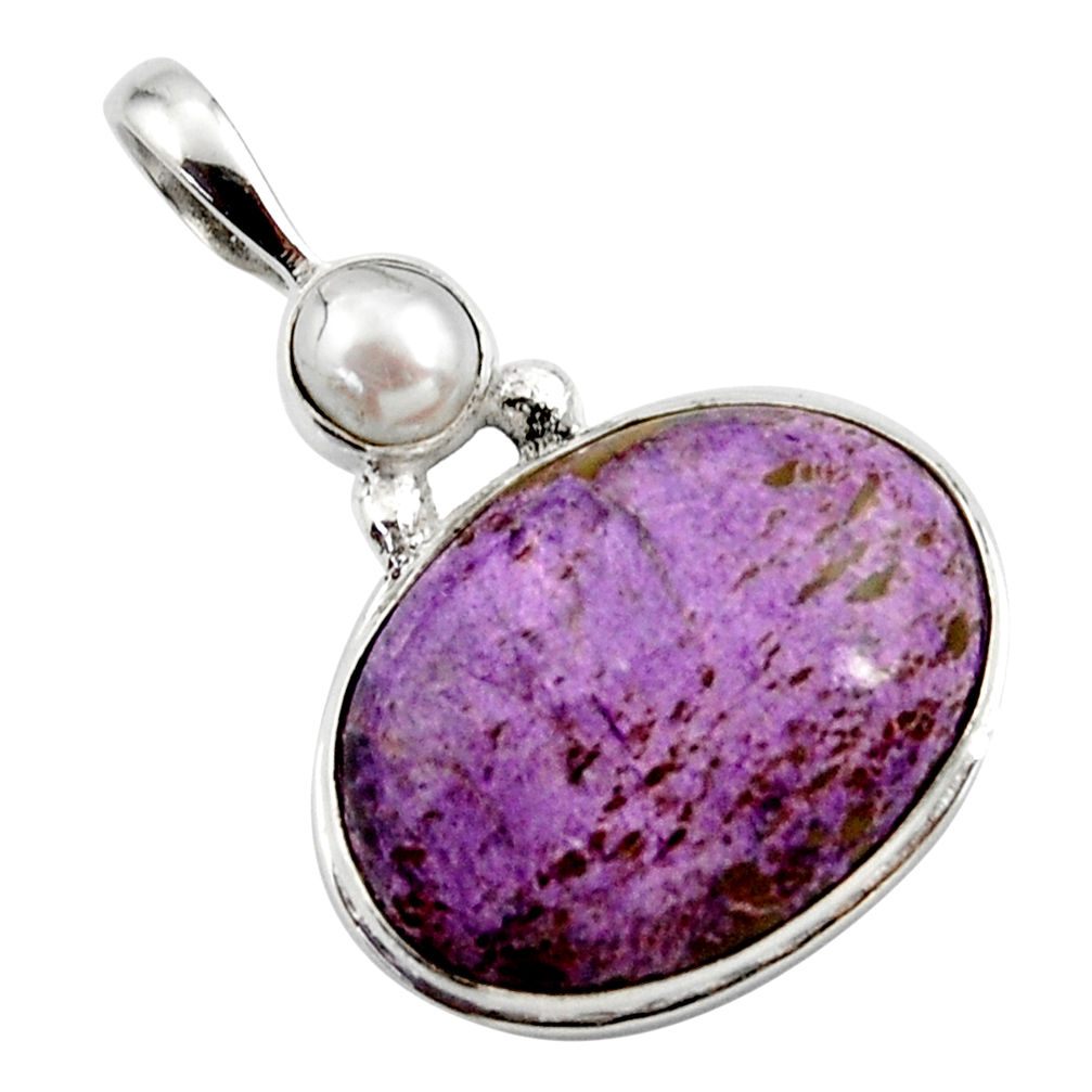 925 sterling silver 16.20cts natural purple purpurite white pearl pendant r27660