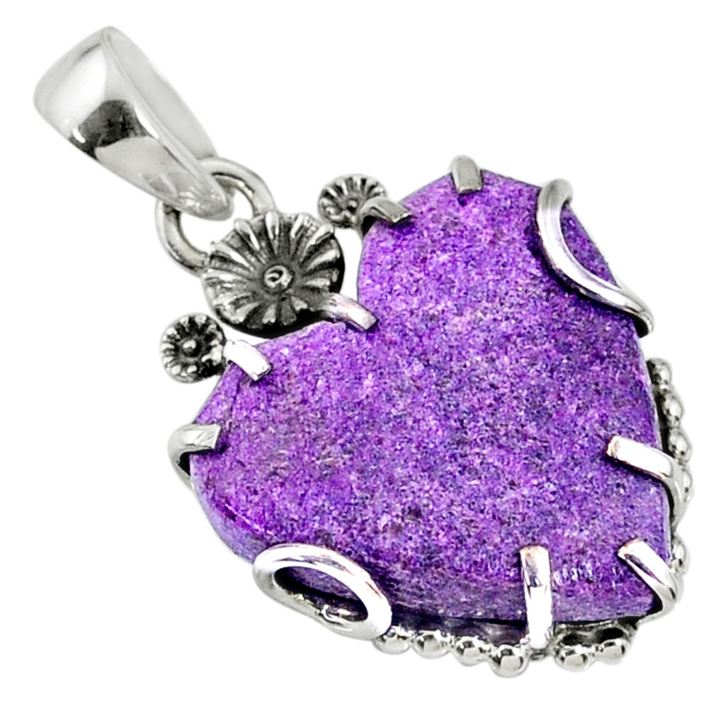 925 sterling silver 13.68cts natural purple stichtite heart pendant r67589