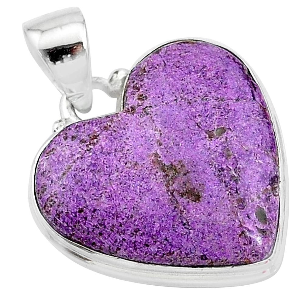 925 sterling silver 14.18cts natural purple stichtite heart pendant t13398