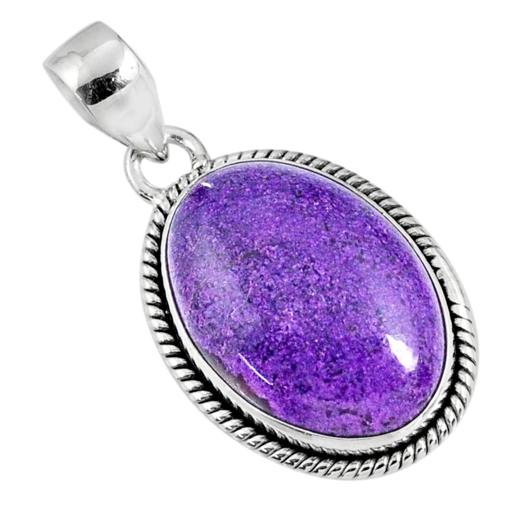925 sterling silver 14.72cts natural purple stichtite oval pendant r60851