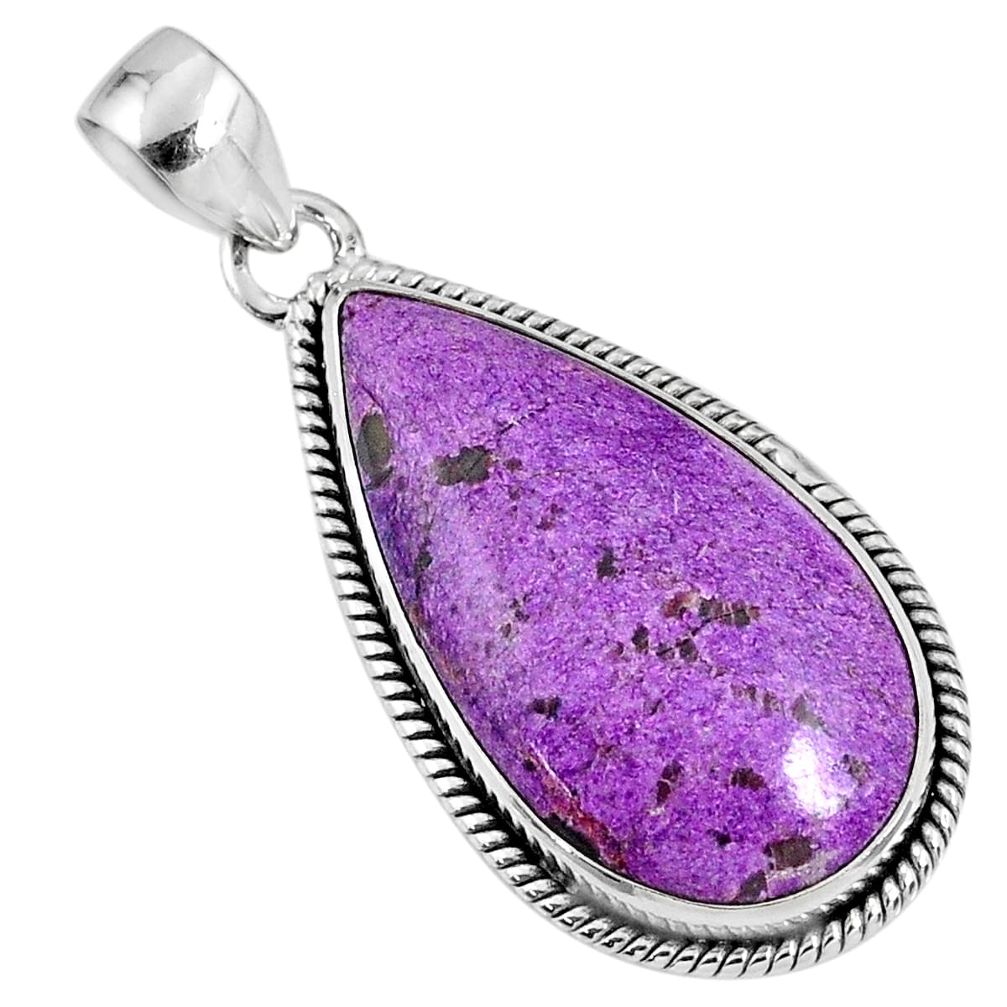 925 sterling silver 16.18cts natural purple stichtite pear shape pendant r60894