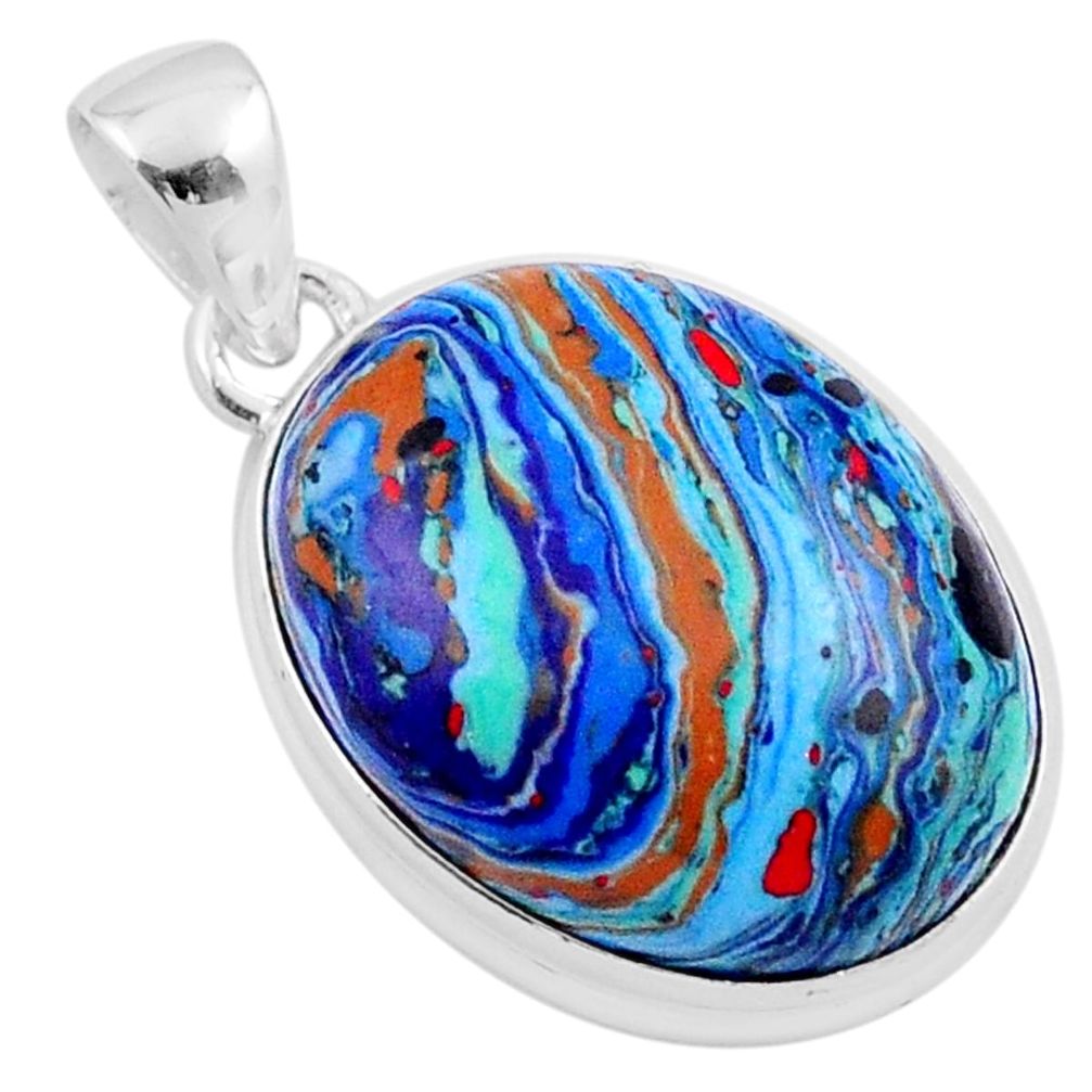 925 sterling silver 13.15cts natural rainbow calsilica oval pendant u18084