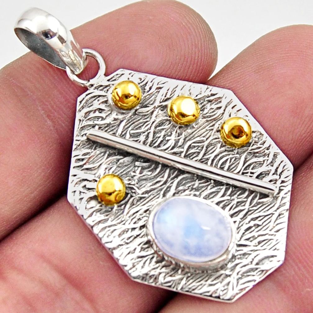 925 sterling silver 3.06cts natural rainbow moonstone 14k gold pendant r37180