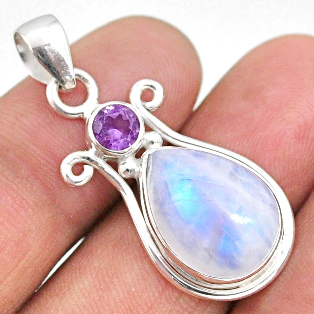 925 sterling silver 10.78cts natural rainbow moonstone amethyst pendant r63967