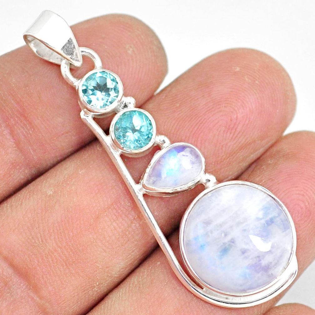 925 sterling silver 13.85cts natural rainbow moonstone blue topaz pendant r81311