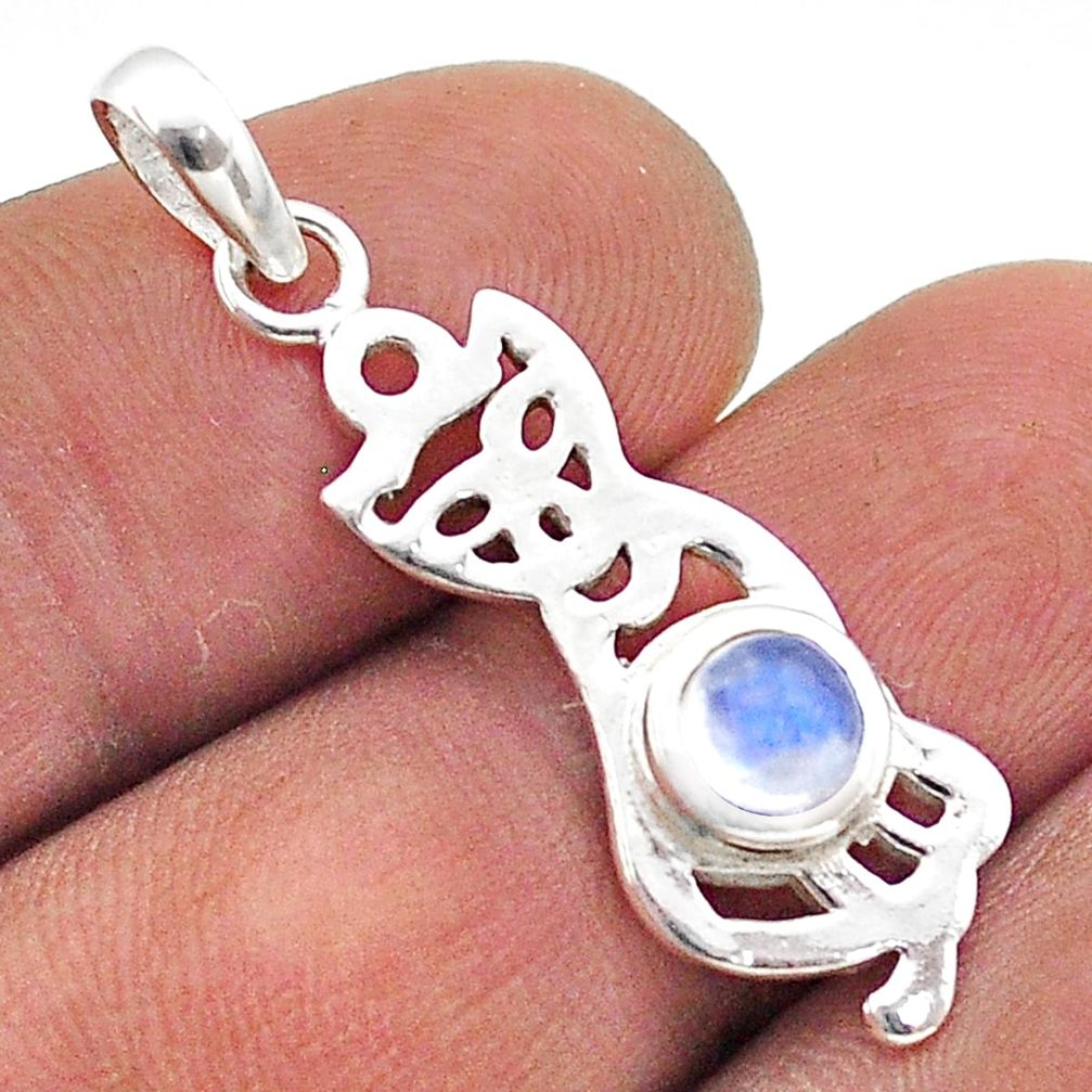 925 sterling silver 0.76cts natural rainbow moonstone cat pendant jewelry t67772