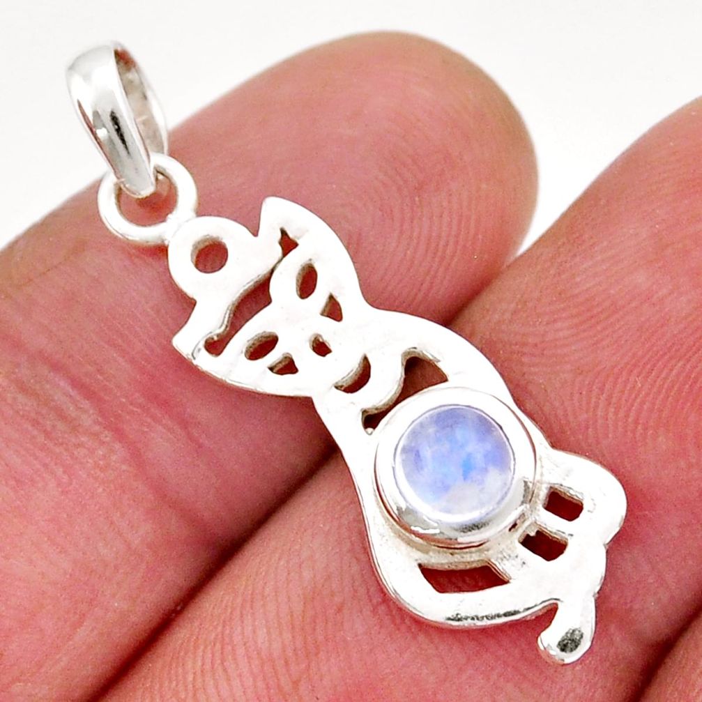 925 sterling silver 0.91cts natural rainbow moonstone cat pendant jewelry y32651
