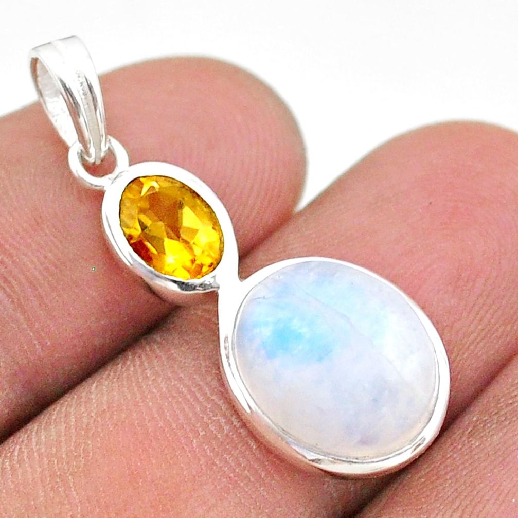 925 sterling silver 6.73cts natural rainbow moonstone citrine pendant t43073