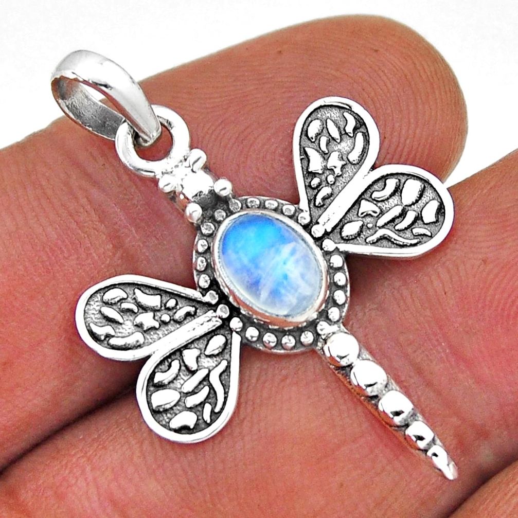 925 sterling silver 1.51cts natural rainbow moonstone dragonfly pendant n45196
