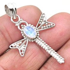 925 sterling silver 1.33cts natural rainbow moonstone dragonfly pendant u10939