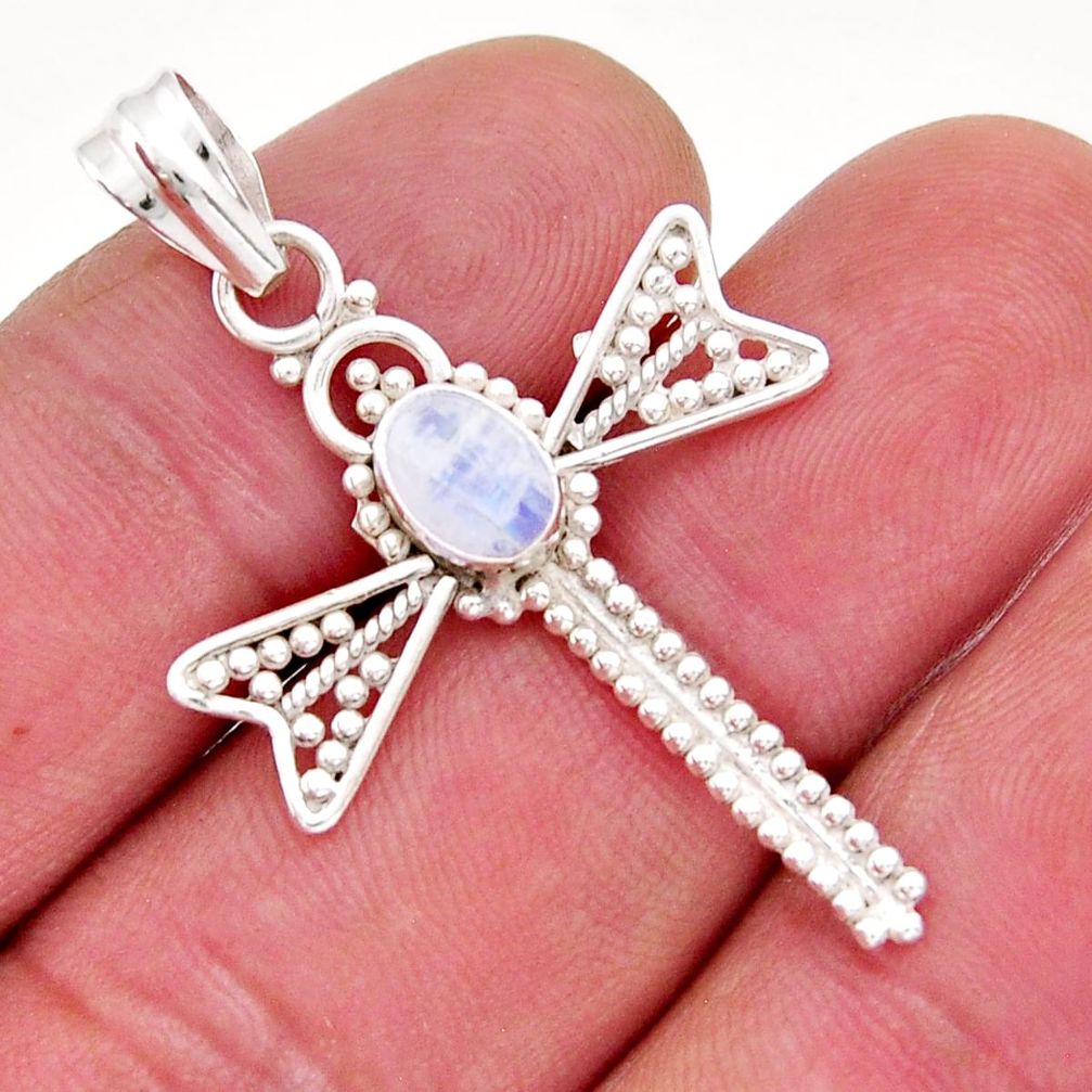 925 sterling silver 1.53cts natural rainbow moonstone dragonfly pendant y32657