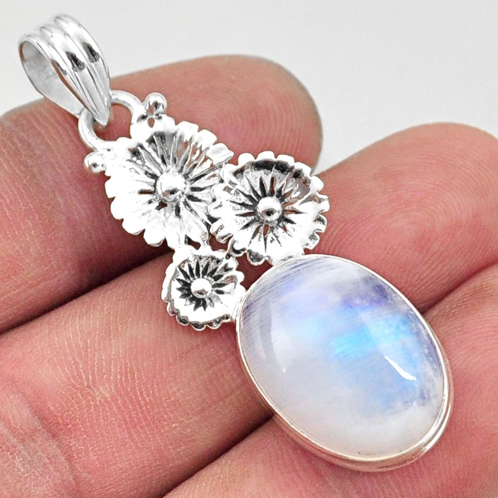 925 sterling silver 14.23cts natural rainbow moonstone flower pendant d43414