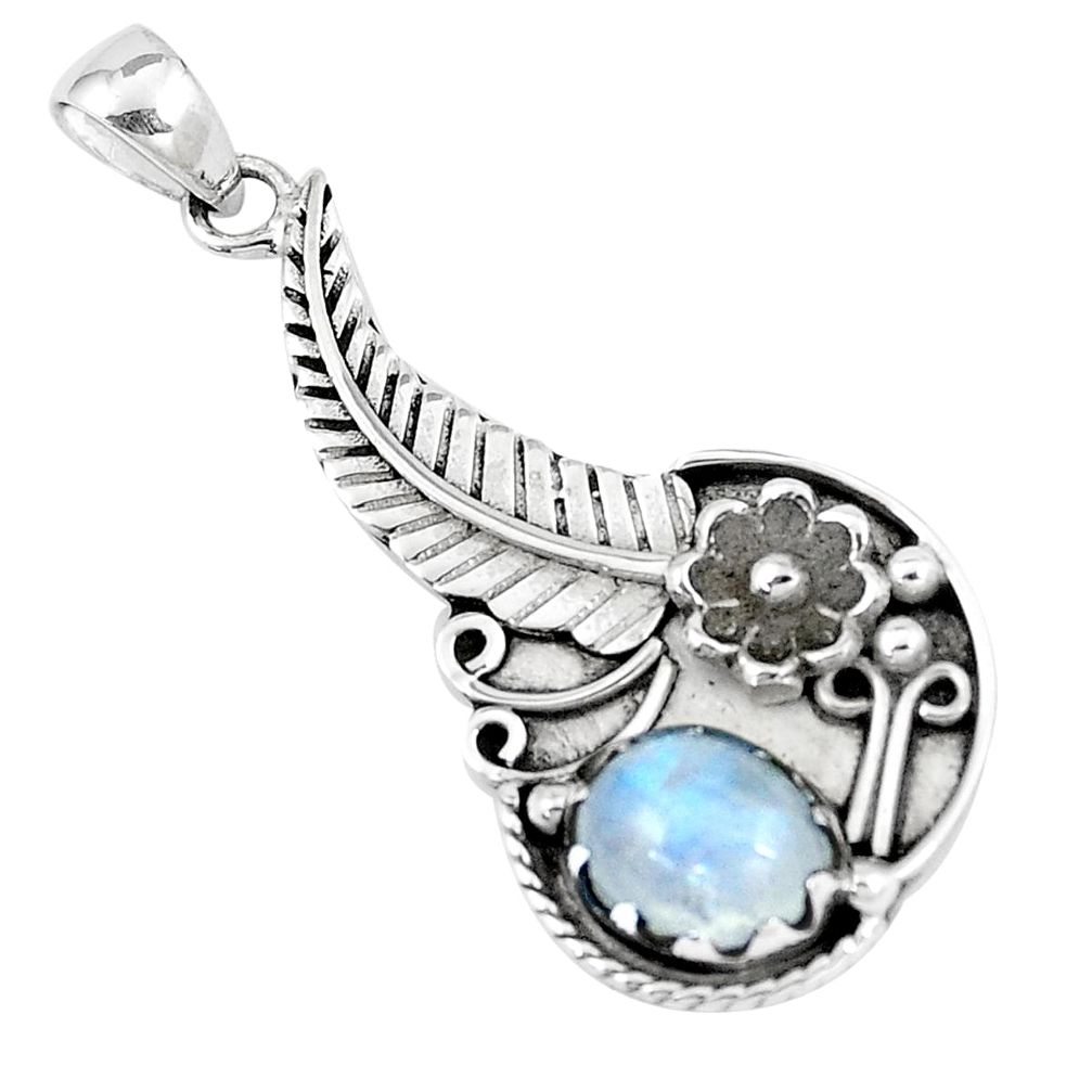 925 sterling silver 3.44cts natural rainbow moonstone flower pendant p7120