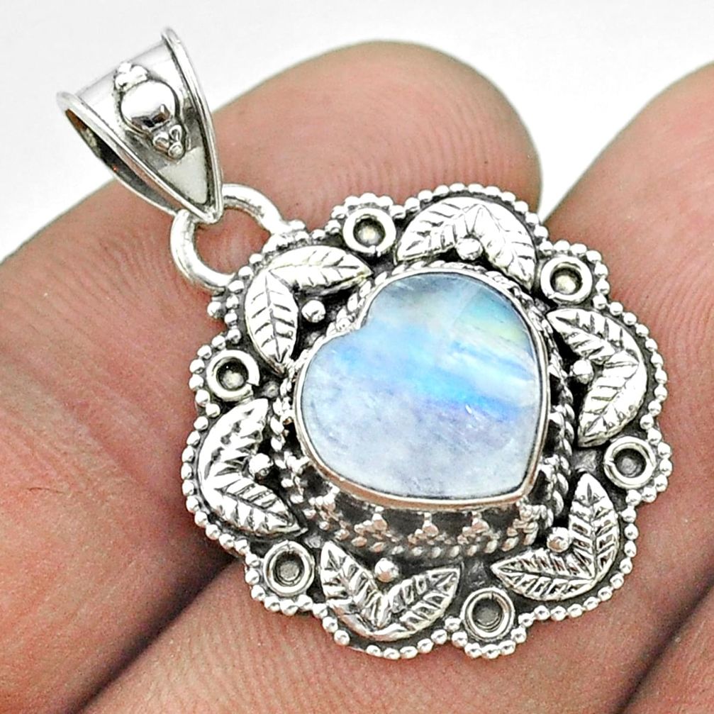 925 sterling silver 5.15cts natural rainbow moonstone heart pendant t56153