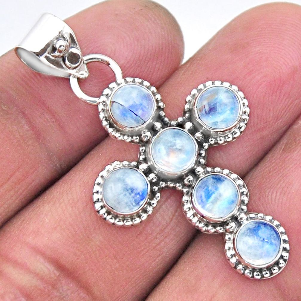 925 sterling silver 5.38cts natural rainbow moonstone holy cross pendant r55920