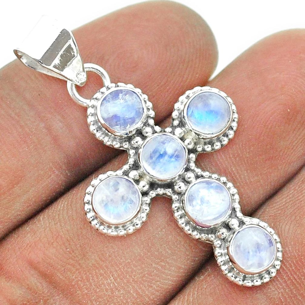 925 sterling silver 5.84cts natural rainbow moonstone holy cross pendant t52874