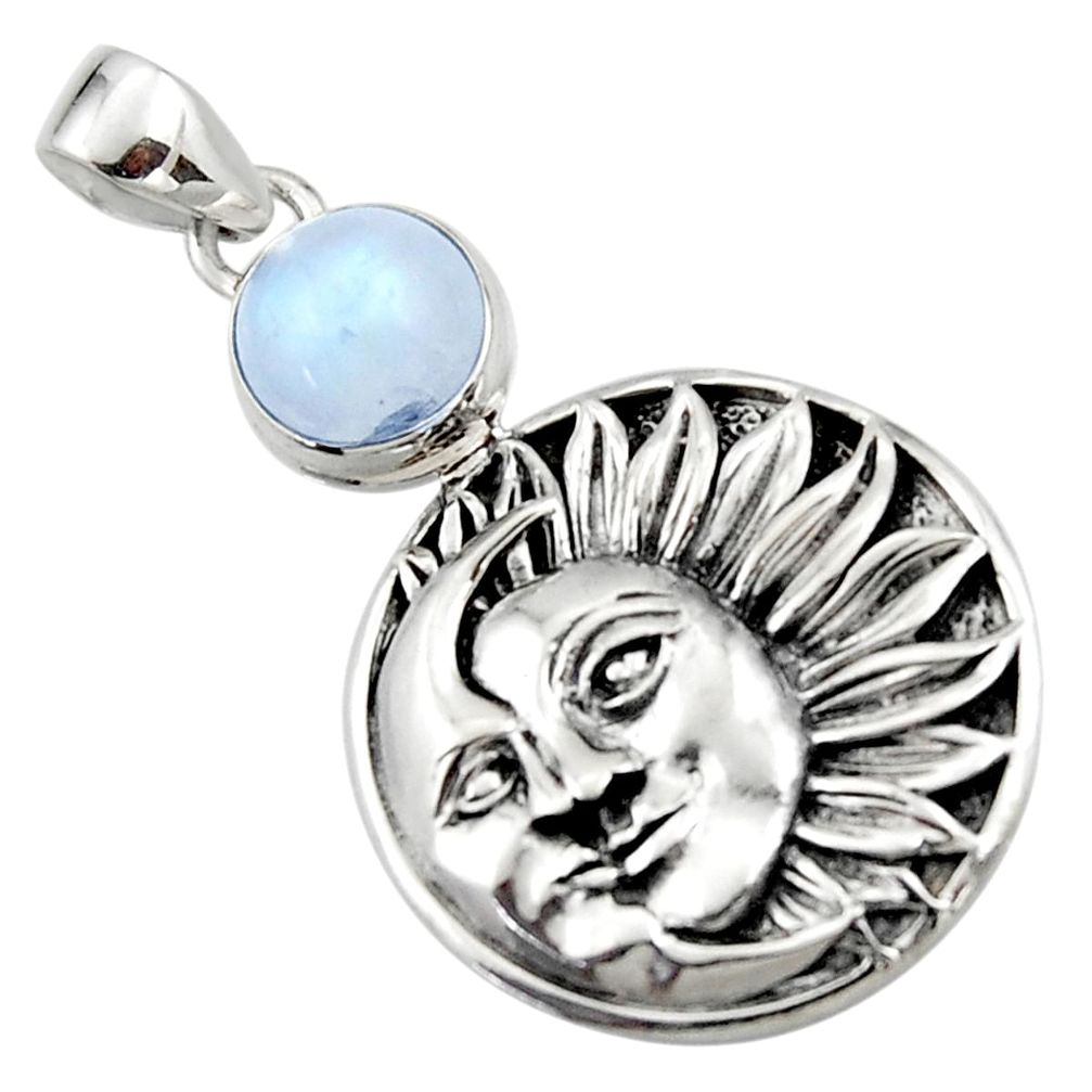 925 sterling silver 5.10cts natural rainbow moonstone moon face pendant r52859