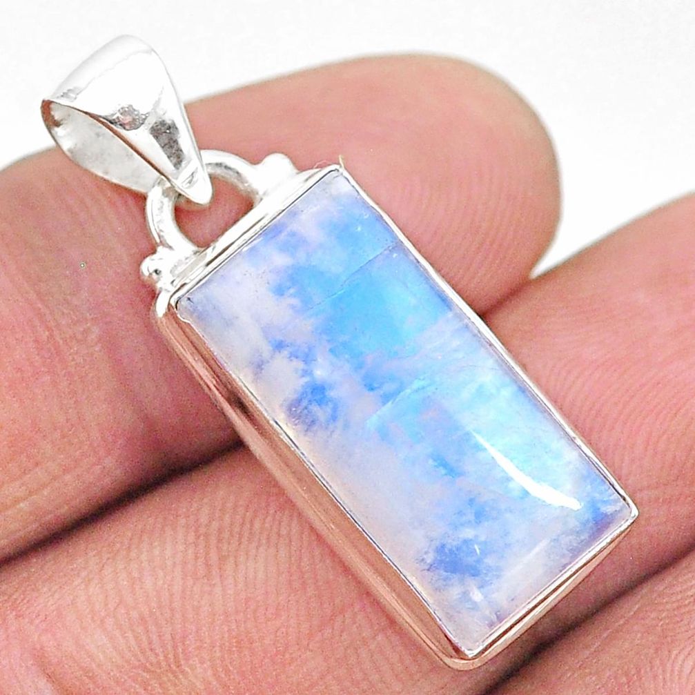 925 sterling silver 12.85cts natural rainbow moonstone octagan pendant t23760